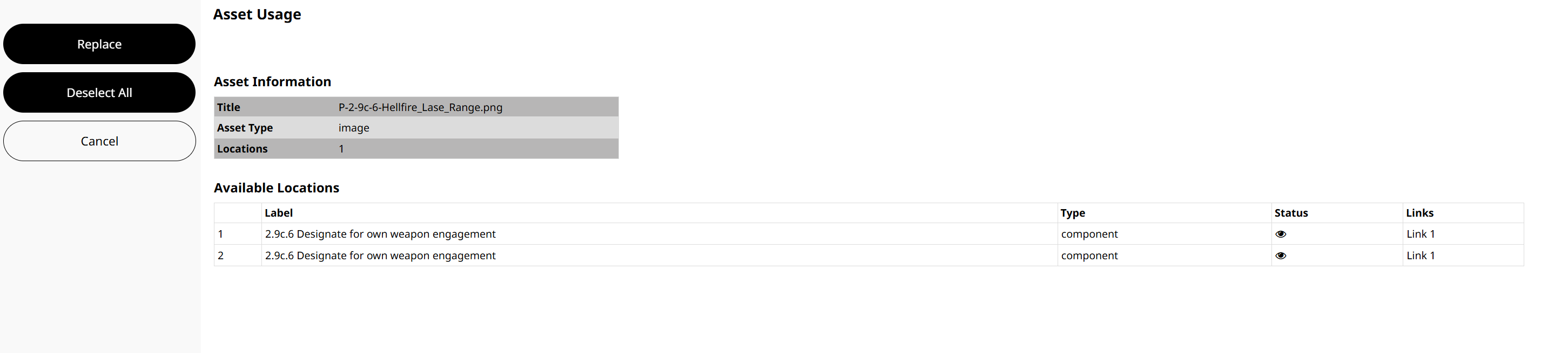 View Asset Usage Details